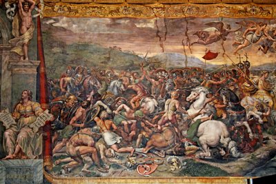 コンスタンティンの部屋でのミルビアン橋の戦い、1517年から24年 作： Giulio Romano